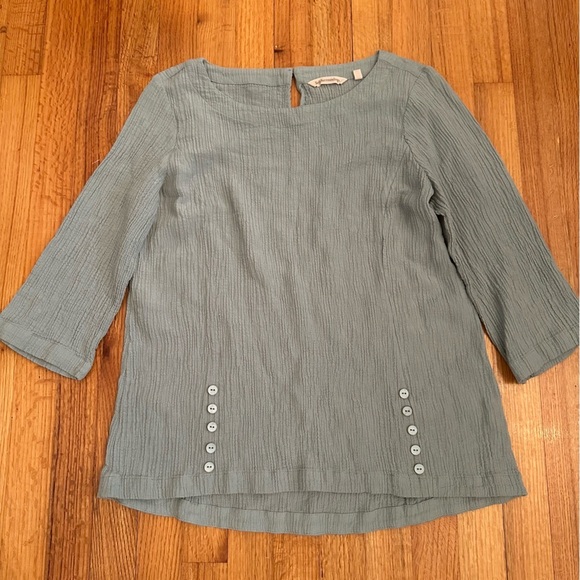 Soft Surroundings Tunic Top Womens M Gray Ramie Wrinkles 3/4 Sleeve (j6 - Picture 2 of 9